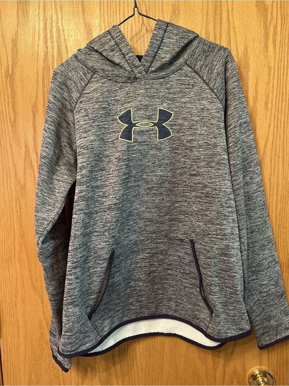 Under Armour Logo Hoodie Gray Heather Pullover Sweatshirt Size L Women